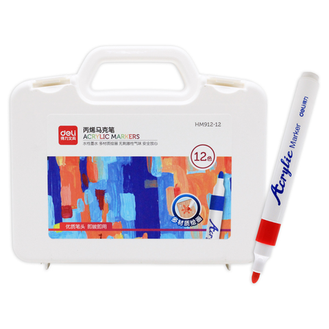 Bút lông màu Acrylic Marker Deli HM912-12 12 màu (Hộp trắng)