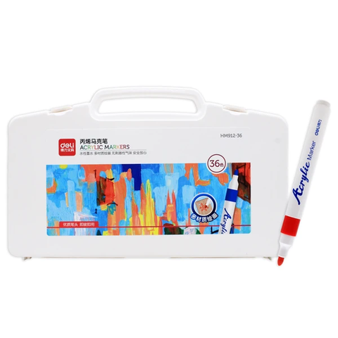 Bút lông màu Acrylic Marker Deli HM912-36 36 màu (Hộp trắng)