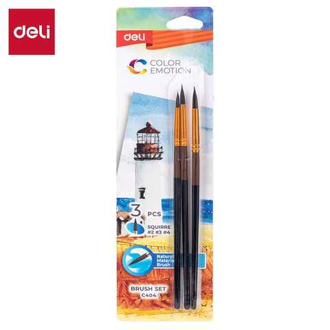 Bộ 3 cọ vẽ Deli C404 lông sóc SQUIRRE , thân nâu, cọ tròn