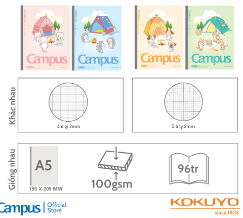 Tập HS Campus 5 ô ly ANIMAL CAMP 96 trang 100gsm (5/120) - Campus NB-A50L96AC-YR/ NB-A5OL96AC-G