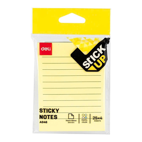 Giấy note màu Deli A046 3x4inch, có dòng kẻ (4 màu) (12)