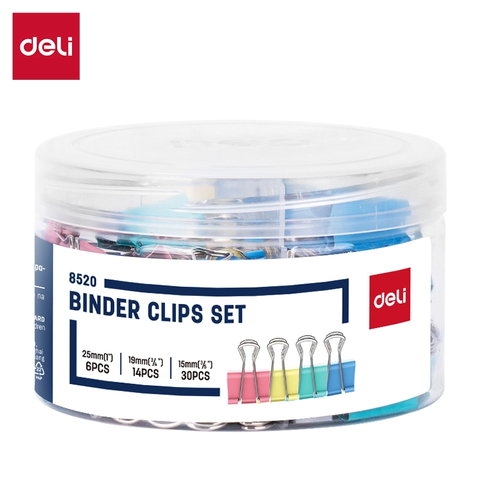 Kẹp bướm màu Deli 8520 mix 3 size 25mm (6), 19mm (14), 15mm (30)