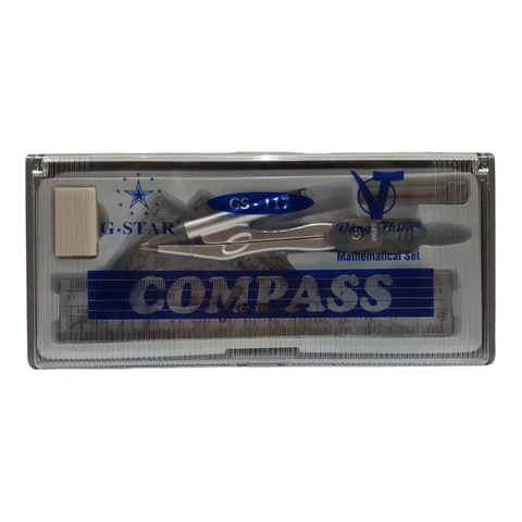 Bộ dụng cụ học sinh 7 món compa kim bấm, bộ thước, gôm, G-Star GS-117 hộp mica (12)