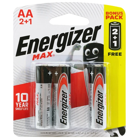 Pin Energizer Max 2A 1.5V AA LR6 E91 BP2+1 (3 viên/ vỉ) (12 vỉ/ hộp)