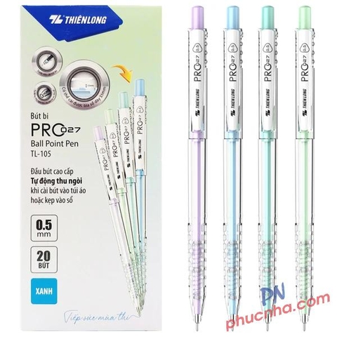 Bút bi Thiên Long TL-105 PRO 027 cán màu pastel 0.5mm (20)