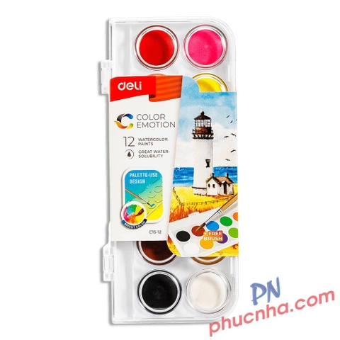 Màu nước dạng nén (khô) 12 màu Deli C15-12 (12)