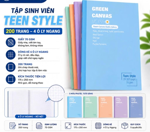 Tập SV Thuận Tiến Teen Green Canvas 200 trang 70gsm 4 ôly sinh viên B5 Tibook (5/70)