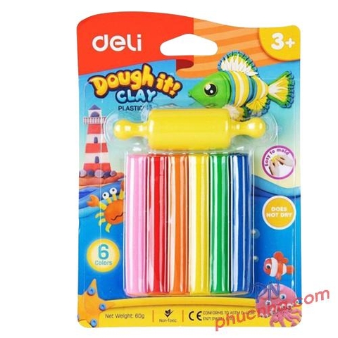 Đất sáp nặn Deli D75011 6 màu +1 khuôn