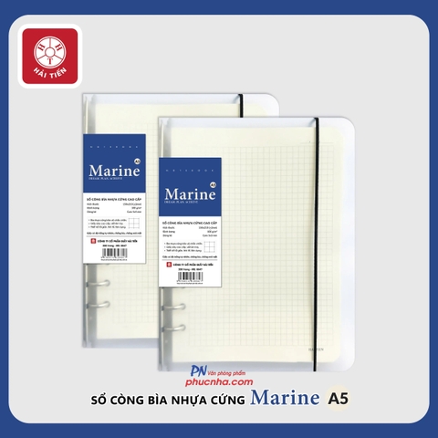 Sổ còng sắt Hải Tiến Marine 200tr 100gsm bìa nhựa kẻ ngang (giấy trắng ngà) - 6 còng A5/ 9 còng B5