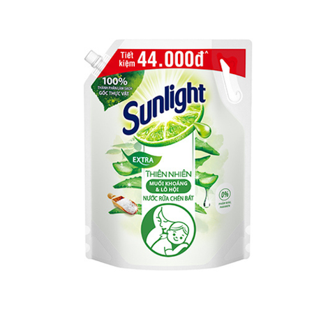 Nước rửa chén Sunlight thiên nhiên muối khoáng lô hội túi 3.3kg - 3.1 lít (4)