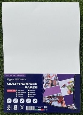 Giấy vẽ 200gsm Happy mix vẽ đa chất liệu màu nước gouache, poster, màu chì, marker (10 tờ/ xấp)