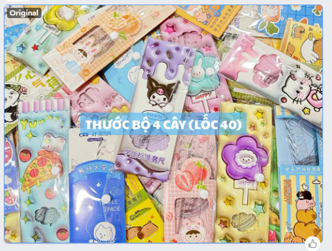 Bộ thước eke, đo độ 4 cây túi bấm (40)