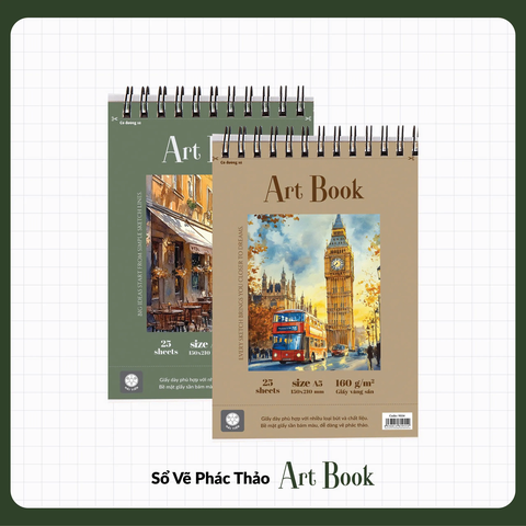 Sổ vẽ lò xo Hải Tiến Art Book 8816 A4 160gsm 25 tờ, giấy vàng sần (36)