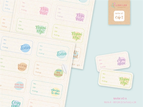 Nhãn vở A môn học cấp II Linh Lan NVA-II 3.5x7cm (24 cái/ set)