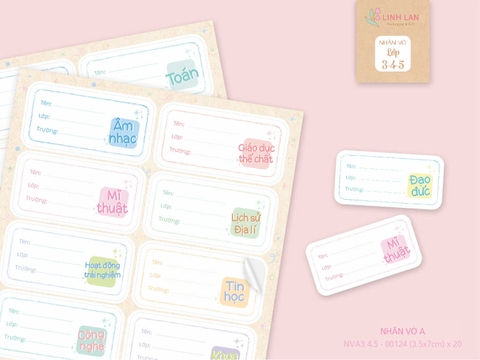 Nhãn vở A môn học cấp 1 lớp 3-4-5 Linh Lan NVA3.4.5 3.5x7cm (20 cái/ set)