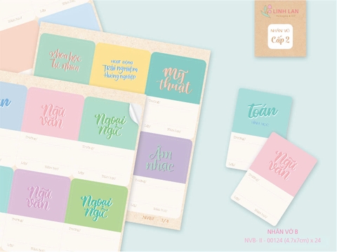 Nhãn vở B môn học cấp II Linh Lan NVB-II 4.7x7cm (24 cái/ set)