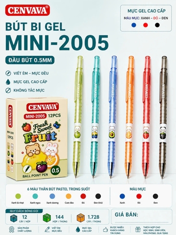 Bút bi semi gel Cenvava Mini-2005 0.5mm mực xanh (12) bút bi bấm