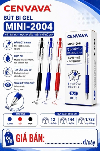 Bút bi Cenvava Mini-2004 0.6mm mực xanh (12) bút bi bấm