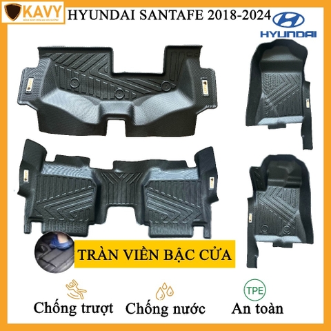 Thảm lót sàn ô tô Hyundai Santafe 2019-2024 chất liệu TPE cao cấp, chống trơn trượt, chống nước