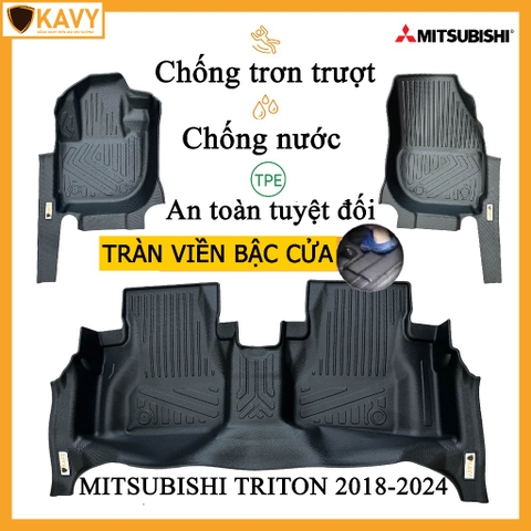 Thảm lót sàn xe ô tô Mitsubishi Triton 2018-2024 đúc nguyên khối TPE chống trơn trượt tràn viền bậc cửa