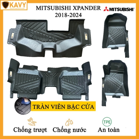 Thảm lót sàn xe ô tô Mitsubishi Xpander 2018-2024 đúc nguyên khối TPE chống trơn trượt, thấm nước tràn viền bậc cửa
