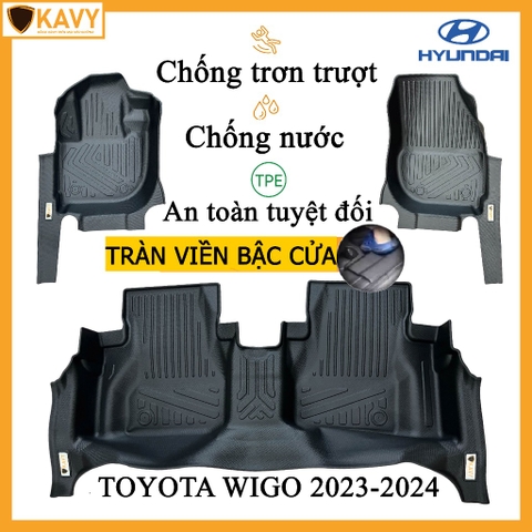 Thảm lót sàn ô tô Toyota Wigo 2023-2024 chất liệu TPE chống thấm nước tràn viền bậc cửa