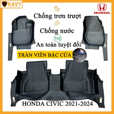 Thảm lót sàn ô tô Honda Civic 2021-2024 chất liệu TPE cao cấp chống trơn trượt tràn viền bậc cửa