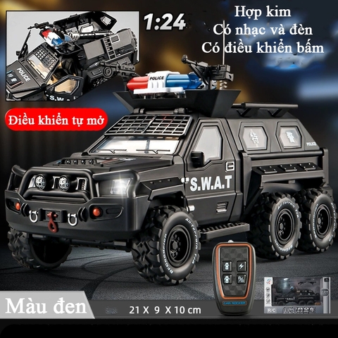 Đồ chơi mô hình xe cảnh sát bọc thép KAVY bằng hợp kim có nhạc và đèn kèm điều khiển từ xa tự đóng mở