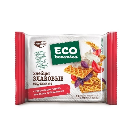 Bánh mì wafer Eco-botanica với phô mai sữa đông, cà chua và húng quế, 75 gr.