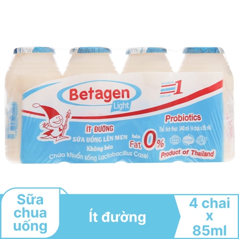 Sữa chua uống lên men Bentagen không béo lốc 4 85ml