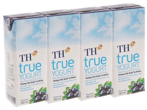 Sữa chua uống tiệt trùng hương việt quất tự nhiên TH True Yogurt lốc 4 hộp x 180ml