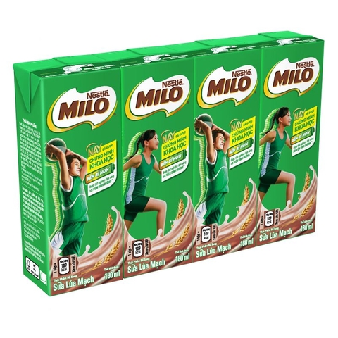 Lốc 4 hộp sữa uống lúa mạch Milo Nestlé 180ml