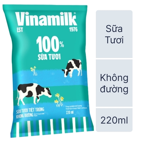 Sữa tiệt trùng Vinamilk không đường túi 220ml