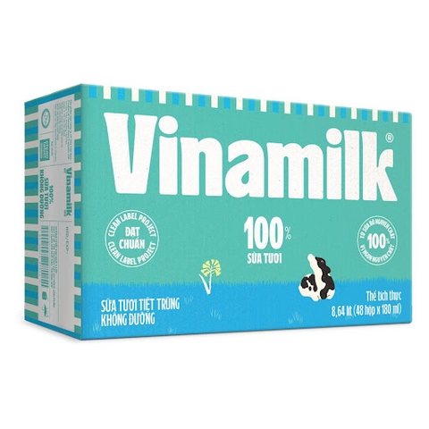 Thùng 48 hộp sữa tươi tiệt trùng Vinamilk không đường 180ml