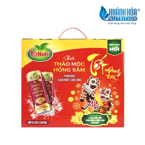 Hộp Quà TẾT Nước Thảo Mộc Hồng Sâm YoNutri - Hộp 6 lon x 240ml