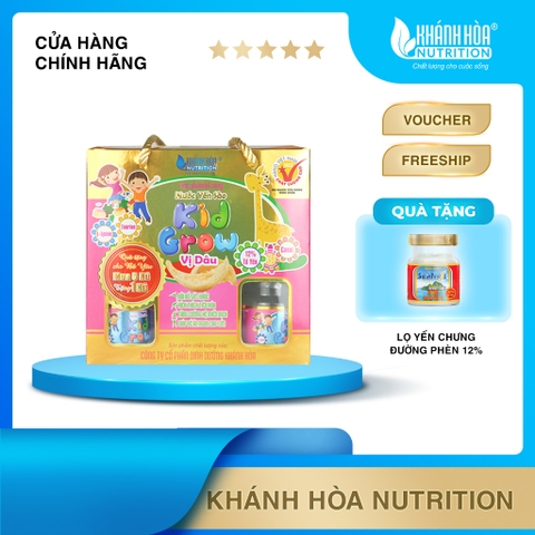 Block Nước Yến Sào Cho Bé KidGrow Vị Dâu 12% Tổ Yến - Khánh Hòa Nutrition (Block 6 lọ x 70ml)