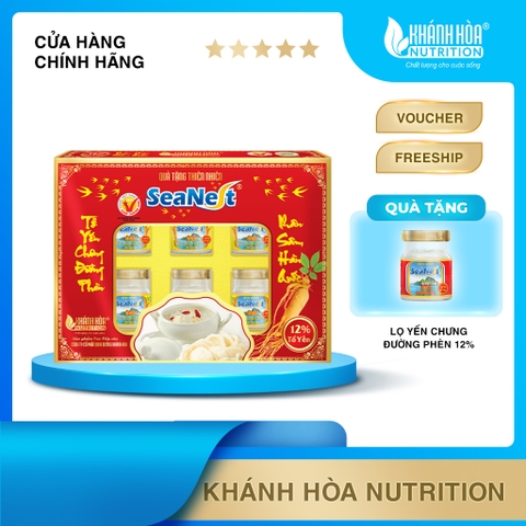Hộp Quà Yến Sào Chưng Nhân Sâm Hàn Quốc 12% Tổ Yến Seanest - Khánh Hòa Nutrition ( Hộp 6 lọ x 70ml )