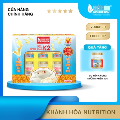 Hộp Quà Tặng Tổ Yến Sào 18% Bổ Sung Vitamin K2 Không Đường - Khánh Hòa Nutrition  (Hộp 6 lọ x 70ml)