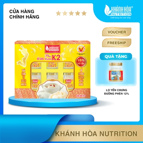 Hộp Quà Tặng Yến Sào 18% Tổ Yến Chưng Đường Phèn Bổ Sung Vitamin K2 - Khánh Hòa Nutrition (Hộp 6 lọ x 70ml)