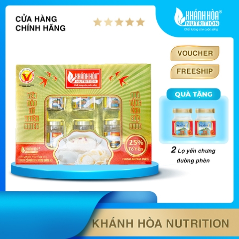 Hộp Quà Tặng Yến Sào Cao Cấp 25% Tổ Yến Chưng Đường Phèn - Khánh Hòa Nutrition - Hộp 6 Lọ x 70ML