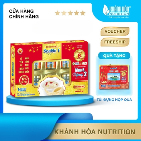 [ Hộp 6 Tặng 2]  Hộp Quà Nước Yến Sào 12% Tổ Yến Chưng Đường Phèn SeaNest - Khánh Hòa Nutrition - 8 Lọ x 70ml