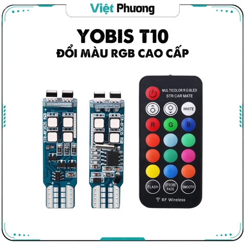 Đèn LED T10 Đổi Màu RGB Cao Cấp YOBIS Điều Khiển qua sóng RF cho Ô Tô Xe Máy Hỗ Trợ Giải Mã Canbus (kèm remote)