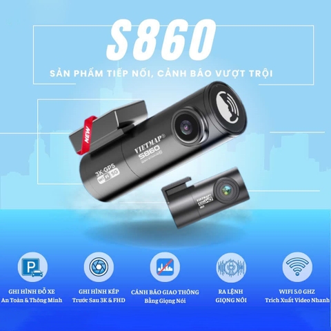 Camera Hành Trình VIETMAP S860 Cảnh Báo Giao Thông Bằng Giọng Nói Ghi Hình Trước Sau)
