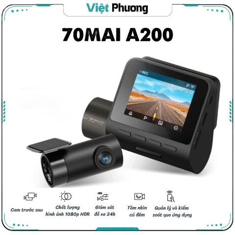 Camera Hành Trình 70mai Dash Cam A200 HDR 1080P Phiên Bản QUỐC TẾ ghi hình trước sau, Night Owl Vision
