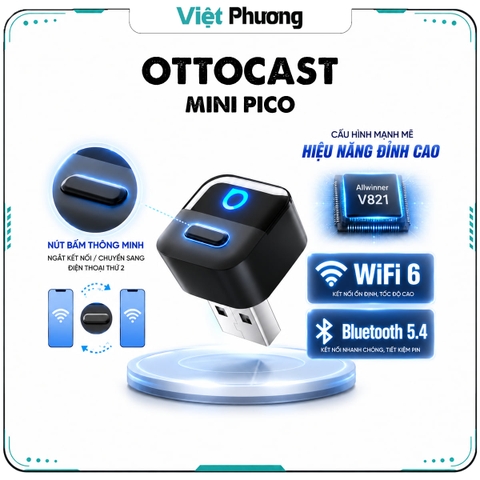 Ottocast Mini Pico - USB Chuyển Đổi CarPlay/Android Auto Không Dây Siêu Nhỏ (Hàng Chính Hãng)