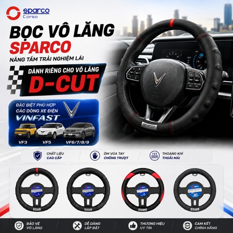 Bọc Vô Lăng Cao Cấp SPARCO DCUT cho Vinfast VF3, VF5, VF6, VF7, VF8, VF9, Sonet, Seltos, XL7, ...