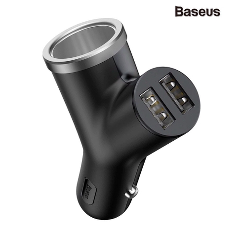 Tẩu Sạc Ô Tô Mở Rộng 3-in-1 Dùng Cho Xe Hơi Baseus Y Type Dual USB (40W, 3.4A Fast Charge, Intelligent Car charger)