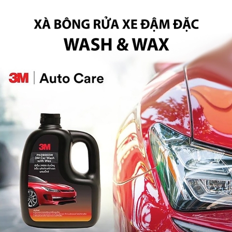 Xà Bông Rửa Xe Đậm Đặc Kết Hợp Sáp Phủ Bóng 3M Car Wash And Wax PN39000W (dung tích 1L, Nhập Khẩu Thái Lan)