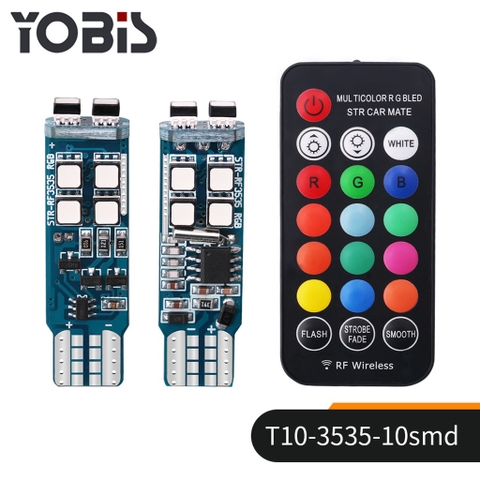 Đèn LED T10 Đổi Màu RGB Cao Cấp YOBIS Điều Khiển qua sóng RF cho Ô Tô Xe Máy Hỗ Trợ Giải Mã Canbus (kèm remote)