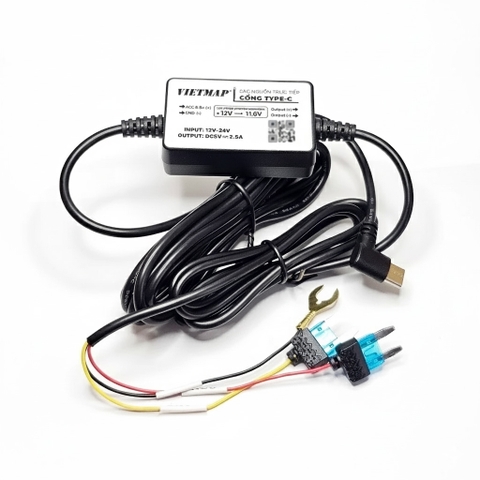 Bộ Dây Nguồn Đấu Cầu Chì Xe Hơi Cho Camera Hành Trình VIETMAP Điện áp đầu vào 12V/24V